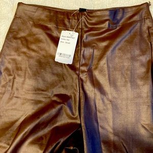 zip side slit hem leather look pants, small